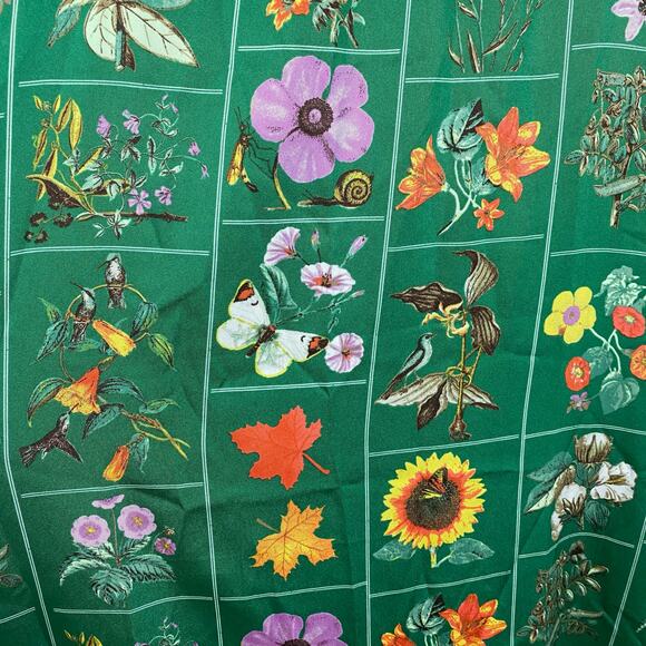 LOFT Green Floral Bird Butterfly Garden Puff Sleeve Shift Midi Dress Sz.M NWT - Picture 10 of 16